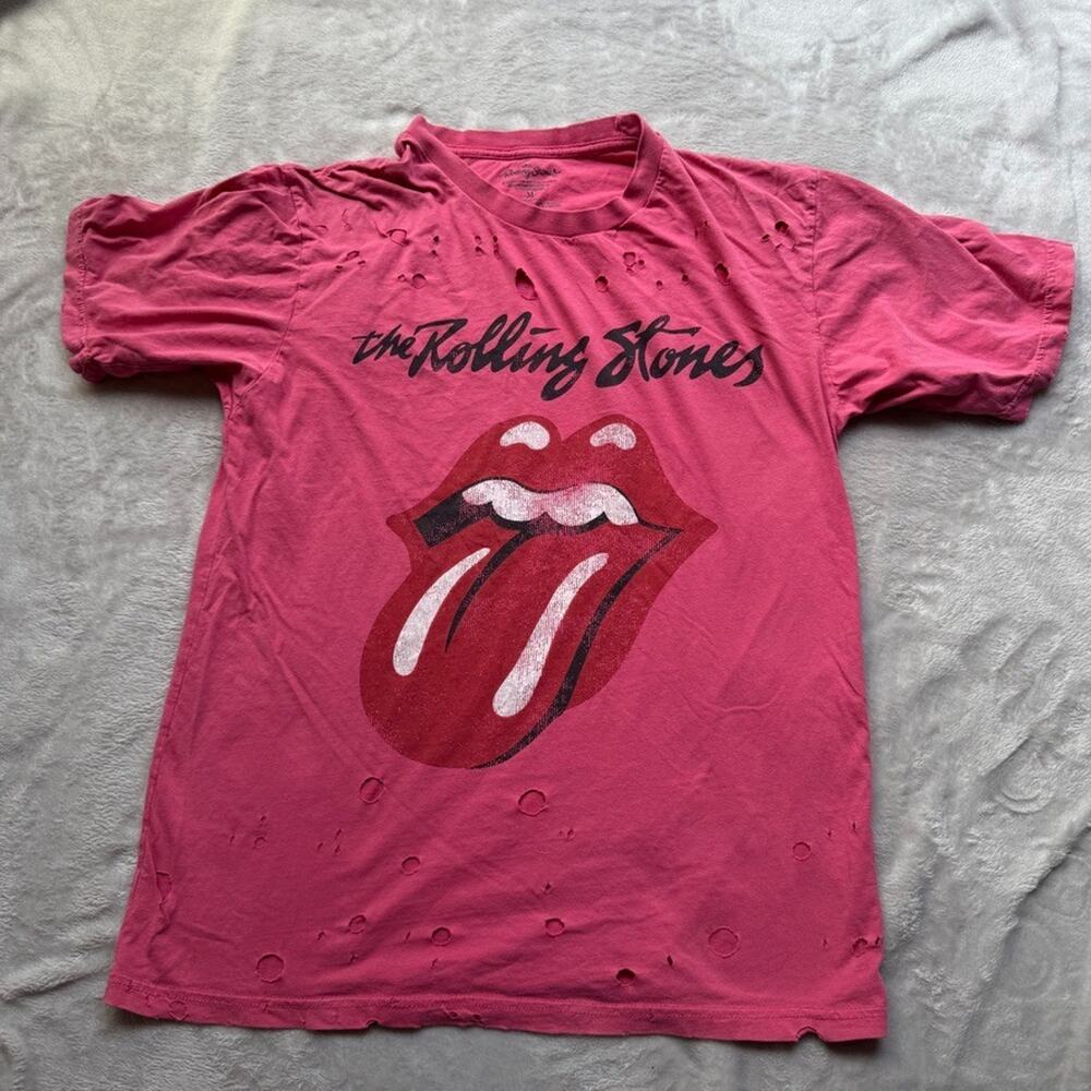 The Rolling Stones Shirt Medium Pink Distressed Thrashed Style Tongue